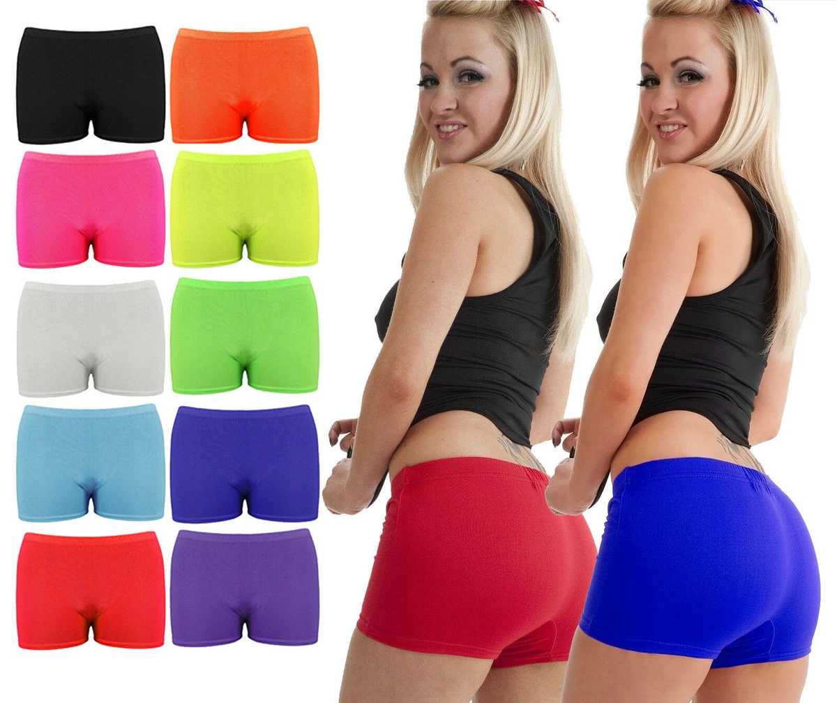 Ladies Girls Neon Plain Lycra Stretchy Hot Pants Shorts Dance