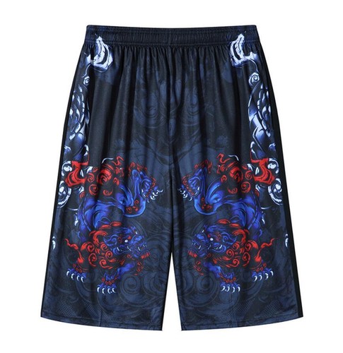 Men's Black Printed Wide Leg Summer Breathable Sports Basketball Shorts Elastic - Picture 5 of 13