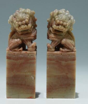 A Pair of Chinese Soapstone Foo Lion Sealstones 