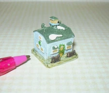 Miniature Tiny House "Manor" Figurine #1 (Blue w/Green Roof): DOLLHOUSE 1:12