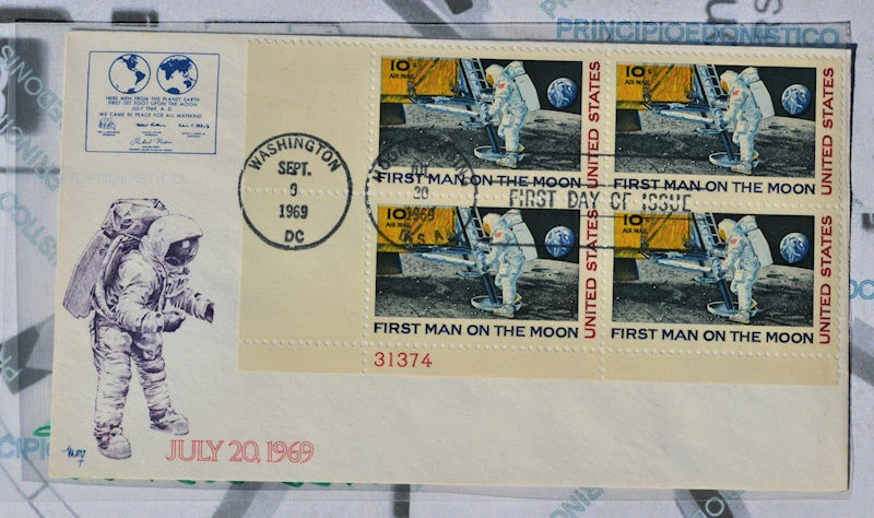 Carta 20 Julio 1969 4 Sellos 10 Cent USA , First Set Foot Upon The Moon - Imagen 2 de 4