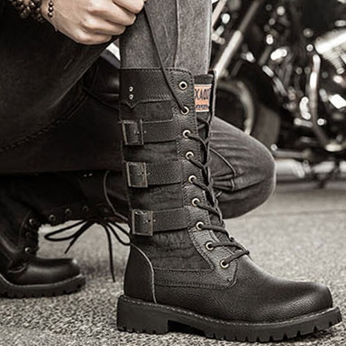 MENS BIKER RIDING BOOTS ARMY MILITARY 