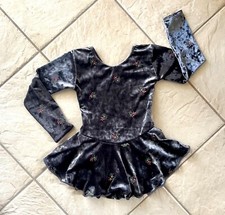 NEW GRAY Floral CRYSTAL Embroidery VELVET Competition FIGURE ICE SKATING DRESS