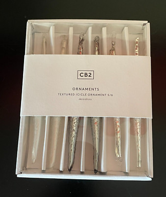 CB2 Set of 6 Textured Metallic Icicle Blown Glass Ornaments Crate and Barrel NIB