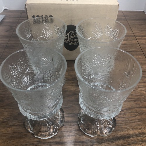 4 Indiana Glass Tiara Pinecone PONDEROSA PINE 6" Footed Water Goblets / Glasses - Picture 5 of 7
