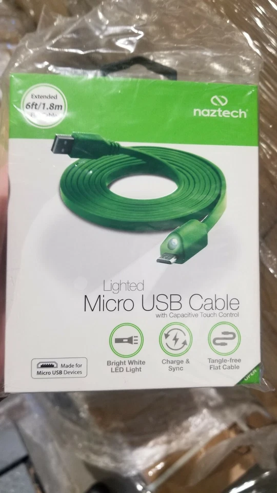 LOTE X 108 NAZTECH VERDE 6 pies Cable Micro USB ILUMINADO con Control Táctil Capacitivo Foto 2 de 4