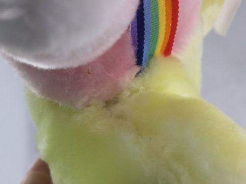 VTG 11" Pink Bunny Rabbit colorful plush toy Rainbow Pride Suspenders Korea FLAW - Picture 11 of 12
