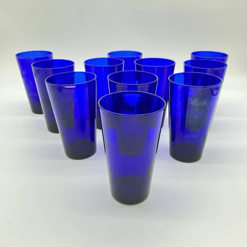 Lot of 11 Libbey Cobalt Blue Flare Tumblers 18 oz Drinking Glasses 5 7/8“Tall