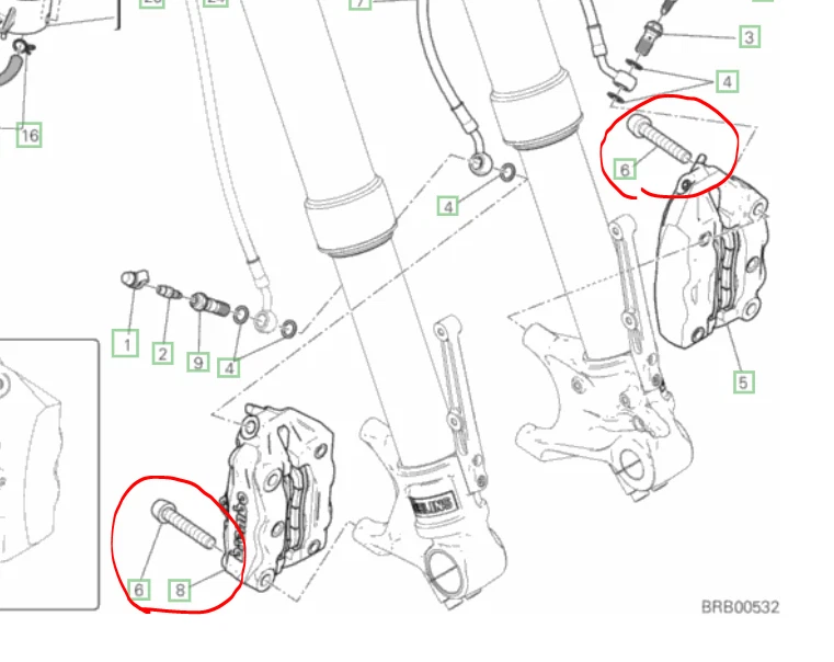 Ducati Hyperstrada 939 drilled Titanium brake caliper bolt kit 16 on Ti bolts — 第 2/4 张图片