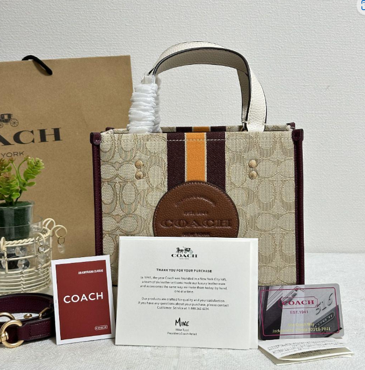 COACH Signature Logo Light Khaki Wine Multi 2way Hand Bag Shoulder 