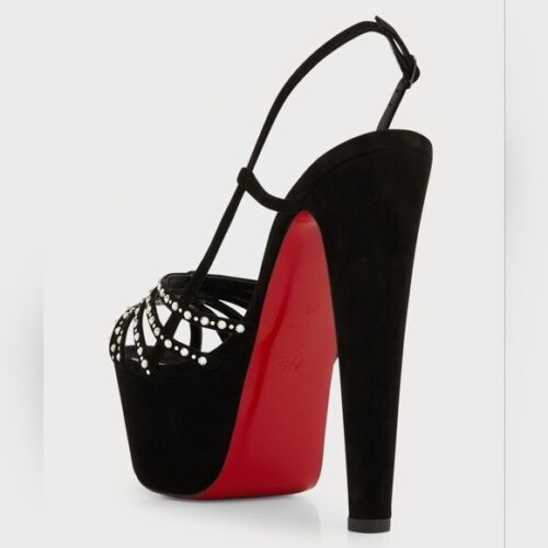 Christian Louboutin Vegastrassima Crystal Slingback Suede Platform Sandal 38.5 - Picture 3 of 13