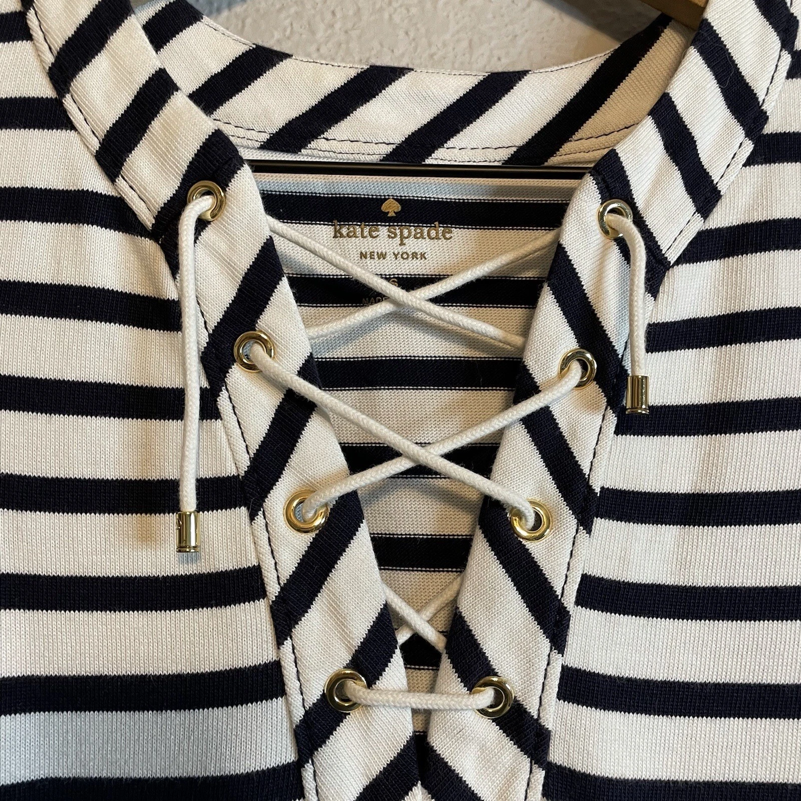 Abito Kate Spade donna S senza maniche a righe stringate tubino bianco blu navy