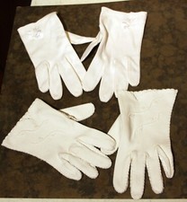 2 Vintage 1950's 1960's Era White Cotton Gloves with Floral Design Flowers