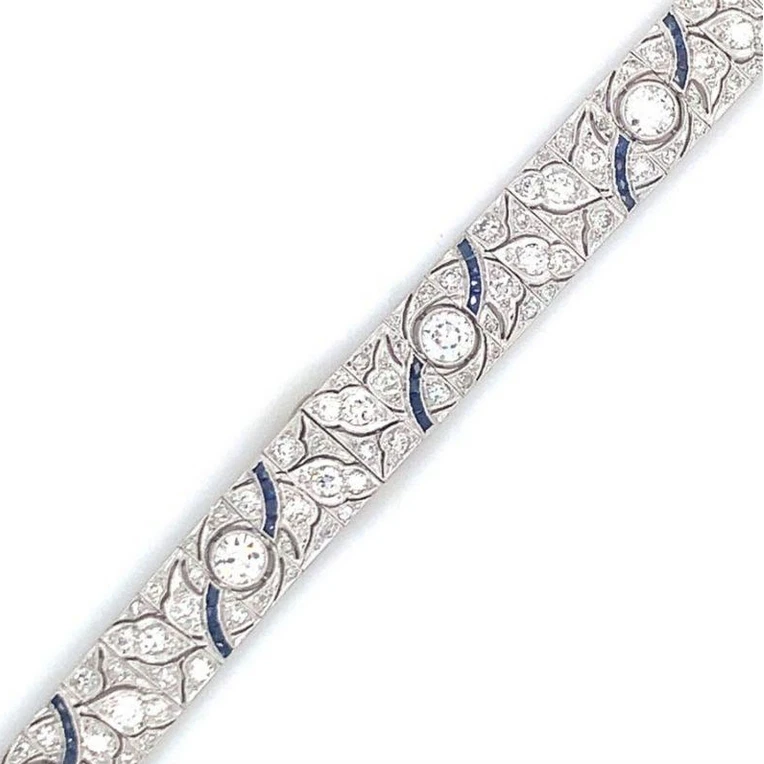 Fabulosas pulseras estilo eduardiano corte francés 7,96 quilates diamantes y zafiros azules Foto 2 de 4