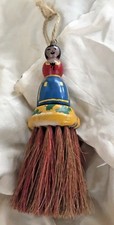 Antique Whisk Brush Wood Handle Painted Lady 8"