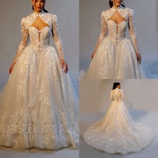 Luxury A-Line Wedding Dresses Sweetheart Long Sleeved Lace Flower Bridal Gowns