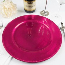 24 pcs 13" Hot Pink BEADED Round CHARGER PLATES Wedding Party Dinner Supplies