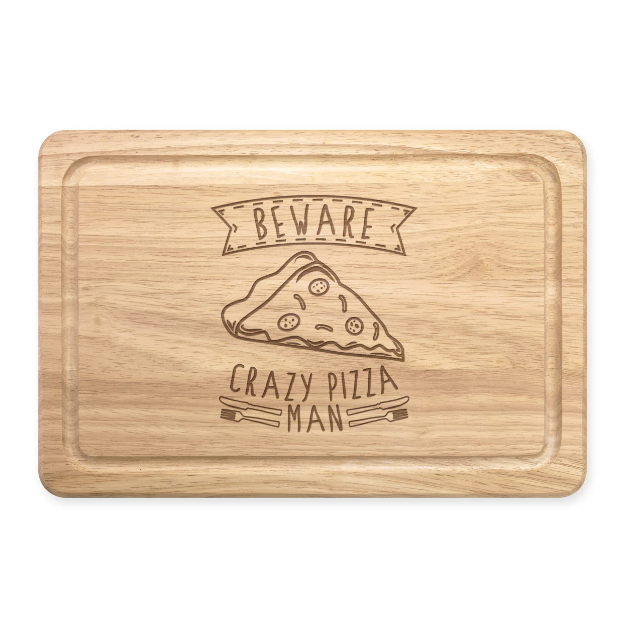 Beware Loco Pizza Hombre Rectangular Madera Tabla de Cortar - Divertido Comida