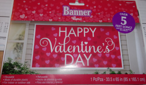 5 Ft Happy Valentines Day Plastic Reusable Banner 33.5" x 65" Party Decoration - Picture 1 of 2