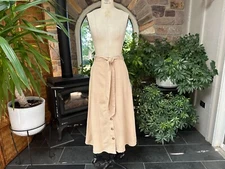 Maria Ervilha Viscose and Linen Blend Tan Button Front Skirt