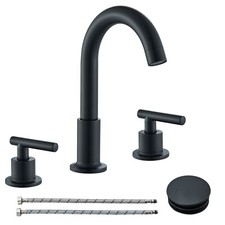 Matte Black Bathroom Sink Faucet 3Holes Widespread Basin Vanity Mixer w/Drain
