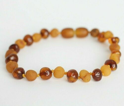 Baltic AMBER BRACELET Raw & Polished Rounded Beads Brown Bracelet FREE Shipping - Afbeelding 1 van 4