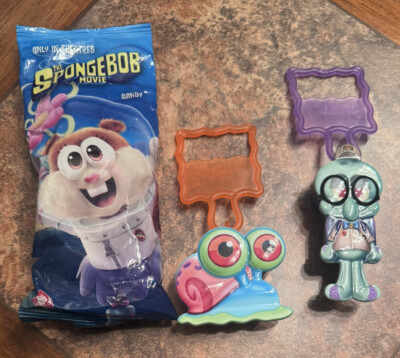 3x Wendy's SpongeBob Movie Gary, Squidward & Sandy Bag Clip On Kid s Meal Toys