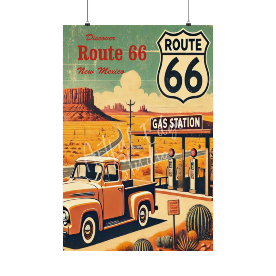Vintage Style Route 66 Travel Poster, New Mexico Desert, Retro 1950s ...