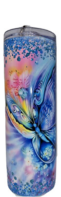 Custom Made 20oz Skinny Tumbler  W/ Straw double Wall Sublimated Butterfly