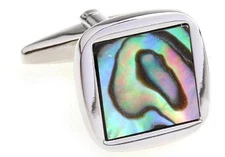 Abalone Cufflinks Square Design Edged Trim Wedding Fancy Gift Box Free Ship USA