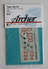Archer 1/35 German Tiger I Tank Markings WWII Mix No.4 (2 tanks) [Decal] AR35158