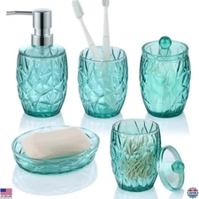 Teal Blue Acrylic Bathroom Accessories Set 5pcs - Modern Decor & Gift Idea