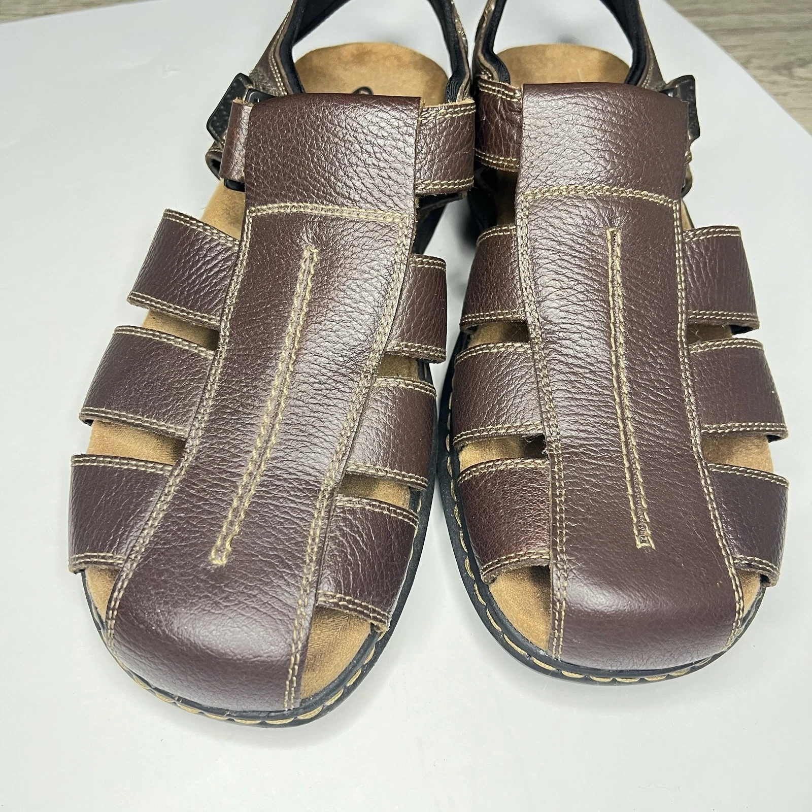 Dr. Scholl's Camden Fisherman Grandpa Leather Memory Foam Sandals Men's Size 12