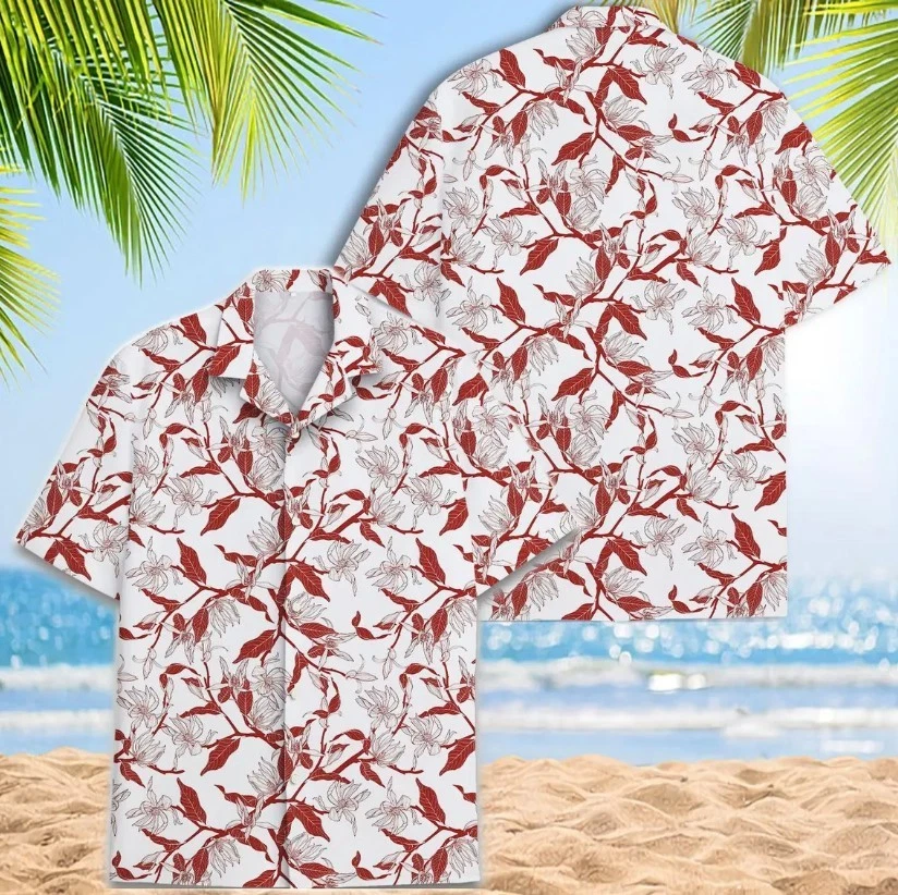 Red Floral Hawaiian Shirt Set, Summer Beach Vacation Outfit