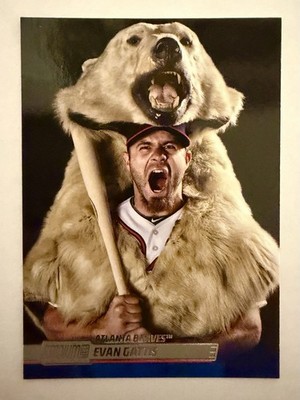 2014 Topps Stadium Club #141 EVAN GATTIS Polar Bear Braves Catcher Yelling Bat