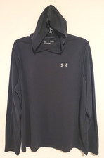 Under Armour Threadborne HeatGear Men  s Black Hoodie Long Sleeve Shirt LG