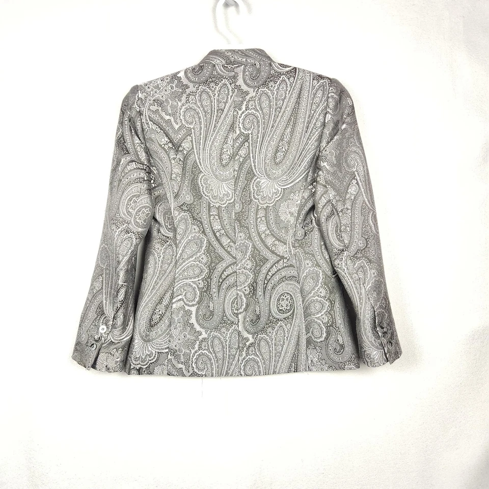 Nicola Blazer Womens 4 Black Silver Paisley Jacquard Button Front Made in Italy - Image 2 of 4