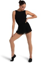 Dance Skirt Large Adult Black Capezio SE1055W Princess Seams Pinch Front Ballet
