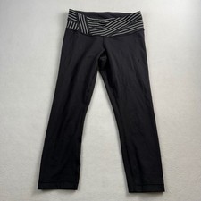 Lululemon Black Striped Waistband Crop Leggings Womens Size 6 Yoga Pants