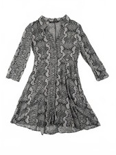 Zara Women Snake Print Button Up Shirt Dress Grey Black Button Front Mini UK S