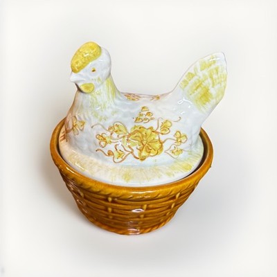1950s Portuguese Palissy Ware Hen Egg Holder, Tureen or Nest Tureen, Earthenware