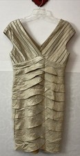 Adrianna Papell Womens Size 14 Gold Tiered  Knee-Length Ruffled Dress! A3685