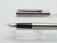 Vintage Sheaffer Sailor Japan Brushed Steel Fountain Pen, CT, Fine Steel Nib