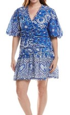 FARM Rio Tile Dream Multicolor V-Neck Short Sleeve Mini Tropical Dress Size S