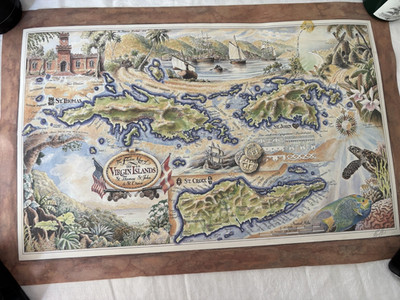 Artist Roger Ellis Flukes Map of US Virgin Islands USVI -  ROGER ELLIS signed