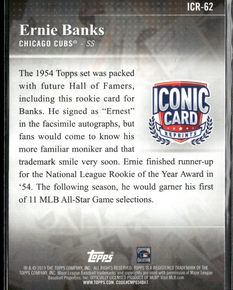 2019 Topps #ICR-62 Ernie Banks Iconic Card Reprints - Image 2 of 2