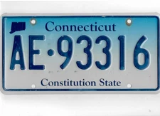 CONNECTICUT passenger license plate "AE-93316"