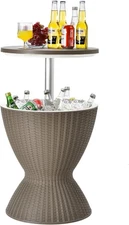 Outdoor Cool Bar Table Rattan Style Patio 8 Gallon Beer and Wine Cooler