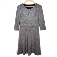 Talbots gray speckled fit & flair 3/4 sleeve knee length dress size 4