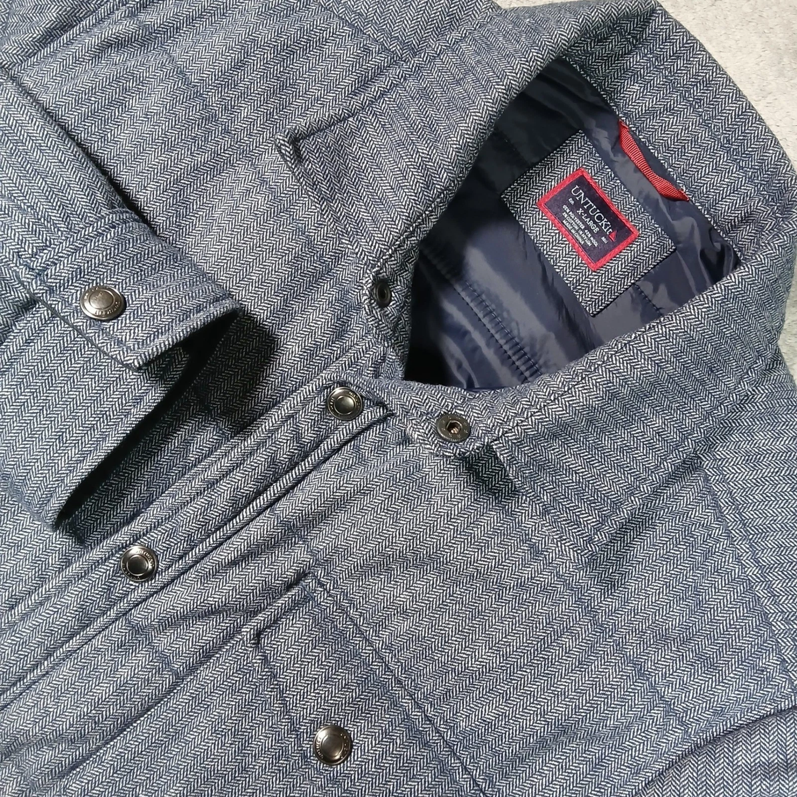 UNTUCKit Vinifera Jacket Men's XL Navy Herringbone Quilted Wool Blend
